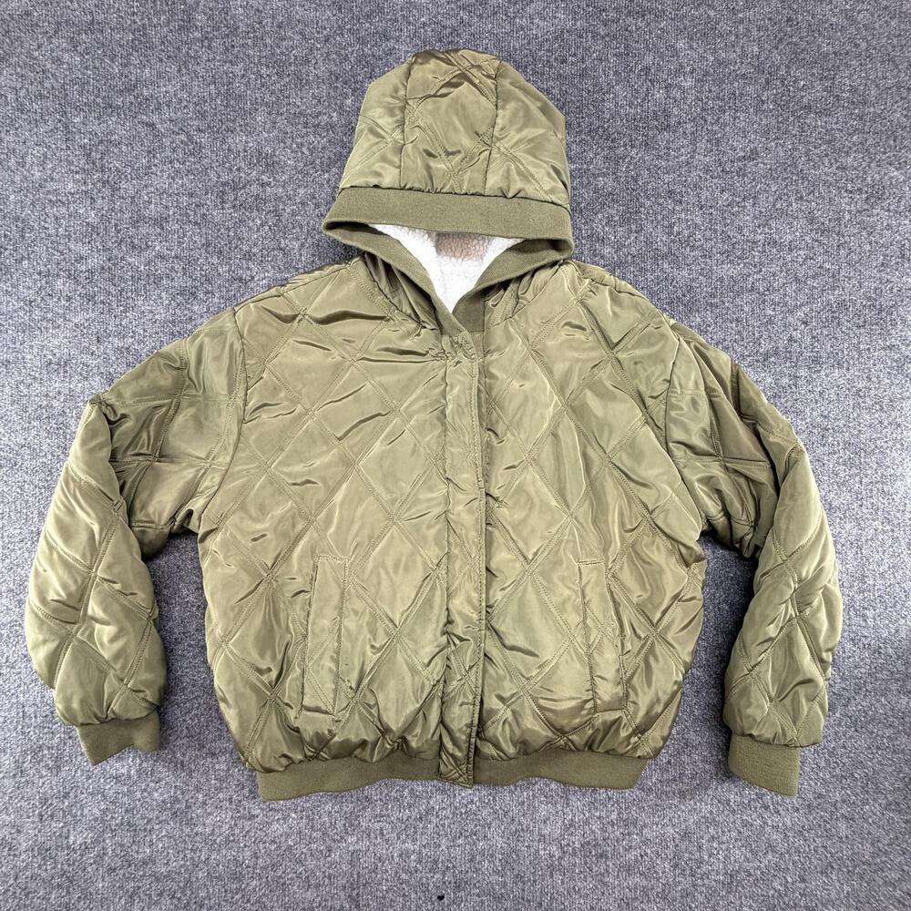 Cali 1850 Jacket Mens XL Green Reversible Sherpa Fleece Quilted Hooded Snap